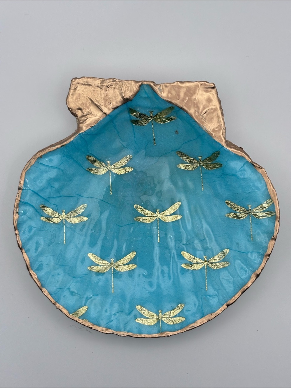 Handcrafted Turquoise and Gold Dragonfly Decorative Tray - Home Accents
